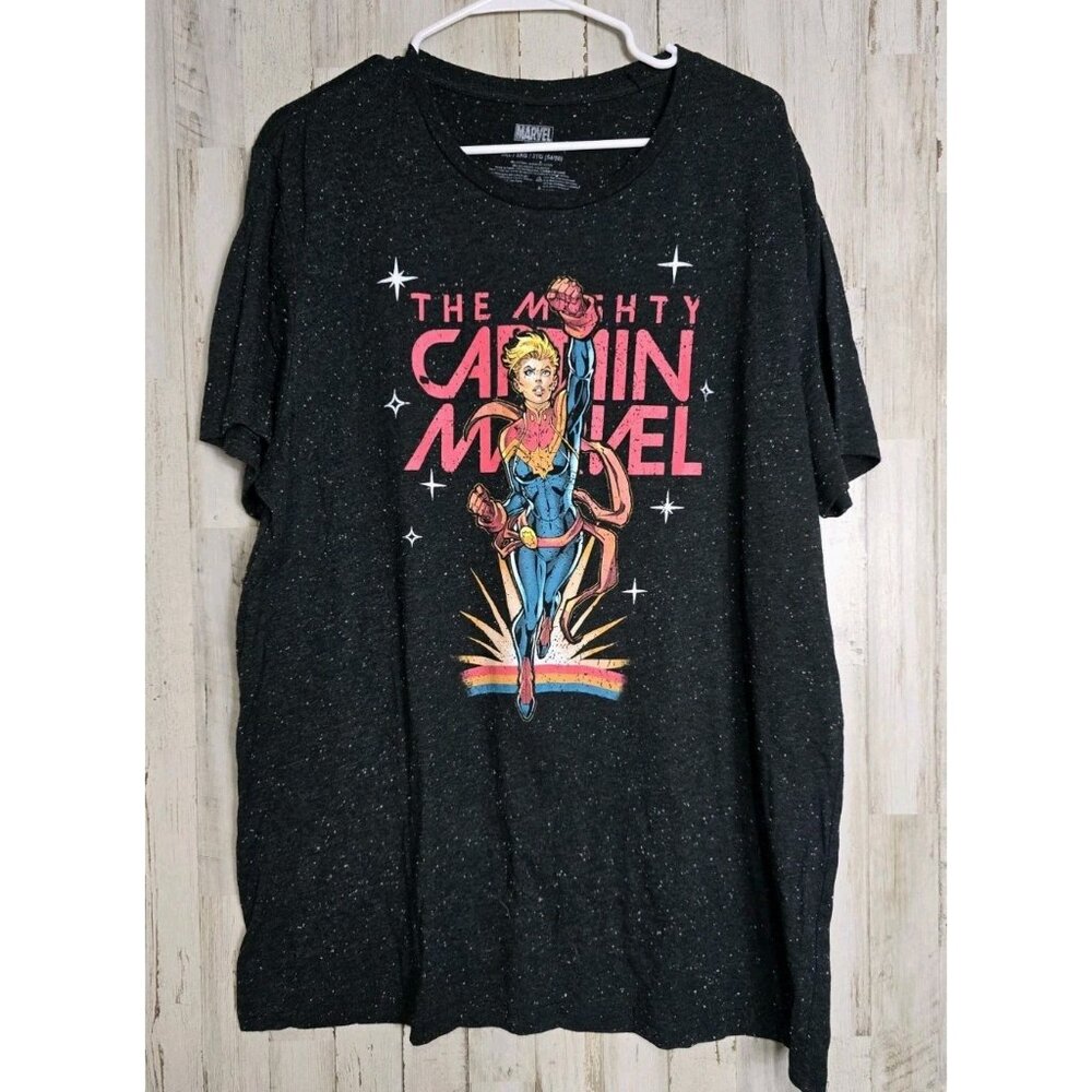 Marvel The Mighty Captain Marvel Black Speckled Short Sleeve Tee